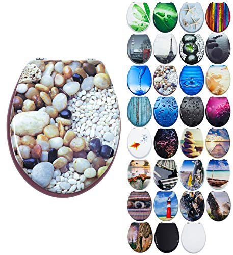 Grafner MDF WC Sitz mit Absenkautomatik viele schöne Motive zur Auswahl - stabile Qualität - einfache Montage WC Deckel Klobrille Softclose (Multi Stone) von Grafner