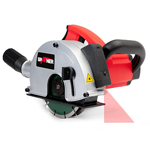 Grafner Mauernutfräse mit Laser, kraftvolle 1700 Watt mit 4000 U/min, incl. 2x Ø 150 mm Diamant-Trennscheiben, Staubabsaugung, Nutbreite 14-29mm, Nuttiefe 10-40mm, Mauerfräse Schlitzfräse von Grafner