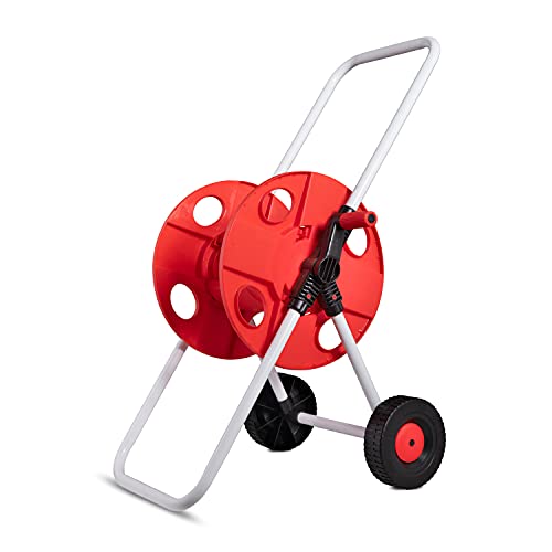 Grafner Schlauchwagen für Gartenschläuche mit Rädern und Drehgriff, leichtes und stabiles Metall-Gestell, für bis zu 45 Meter Schlauch (1/2“), incl. Schlauch-Anschlusstücke (klick-Anschluss) von Grafner