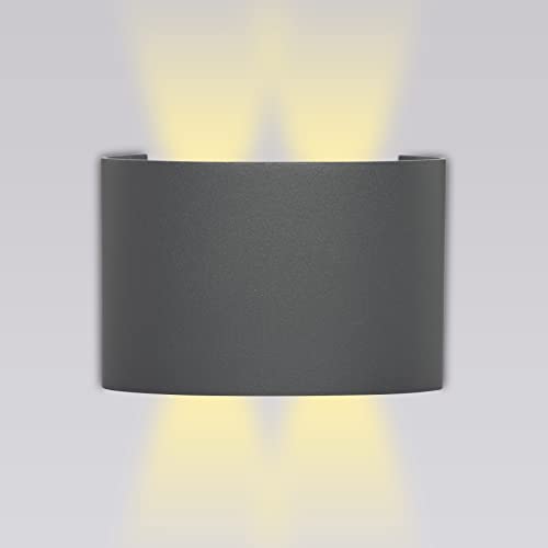 Grafner UP and DOWN Aluminium Wandlampe mit 4 Watt LED-Leuchtmittel, schwarz, 4 x 1 Watt SMD LED, IP54, für außen und innen, KEIN ROST – Pulverbeschichtung, oben unten Wandleuchte Lampe Außen rund von Grafner