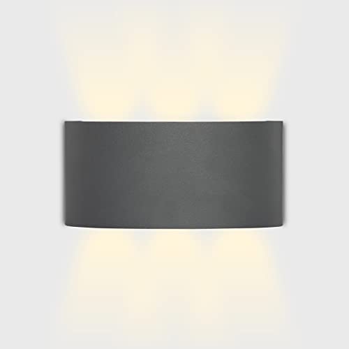 Grafner UP and DOWN Aluminium Wandlampe mit 6 Watt LED-Leuchtmittel, schwarz, 6 x 1 Watt SMD LED, IP54, für außen und innen, KEIN ROST – Pulverbeschichtung, oben unten Wandleuchte Lampe Außen rund von Grafner