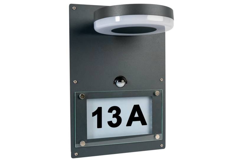 Grafner Wandleuchte Wandlampe Edelstahl mit Hausnummer WL10962 Anthrazit Bewegungsmelder, LED fest integriert von Grafner