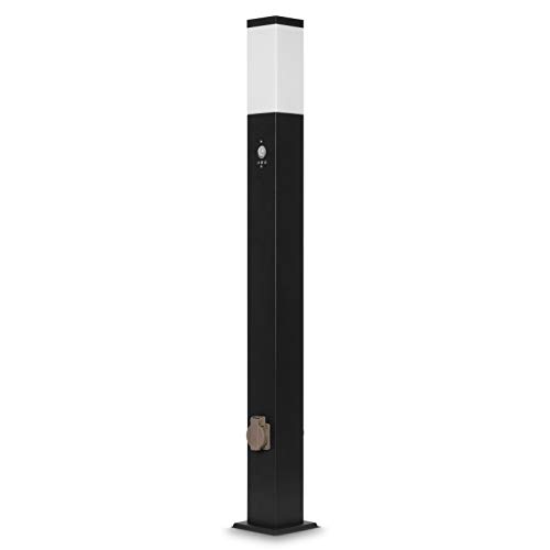 Grafner XL Wegeleuchte mit Bewegungsmelder und 2 Steckdosen, Höhe: 100 cm, Aluminium, E27, schwarz anthrazit, Wegleuchte Weglampe Gartenlampe Gartenleuchte Standlampe Außenstandleuchte Pollerleuchte von Grafner