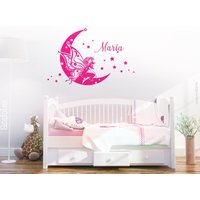 WandTattoo Fee Auf Dem Mond Mit Wunschname Kindername Babyname Wandsticker Wandaufkleber Aufkleber Mädchen Name Kinderzimmer Deko Wk01 von Grafolex