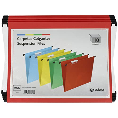 Grafoplas – Paket 10 UDS Hängemappe Folio mit Vollsichtreiter kurz 65 mm Effekt Lupe rot - von Grafoplás