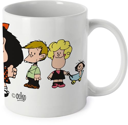 Grafoplás - Tasse mit einfachem Griff, Mafalda Amigos, Keramik, Fassungsvermögen 330 ml, 9,5 x 8 cm, perfekt für Ihre Getränke, ideal als Geschenk von Grafoplás