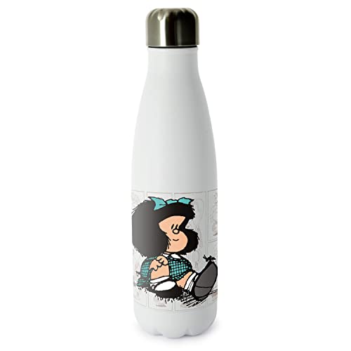 Grafoplás | Wiederverwendbare Thermoflasche | Neugieriges Mafalda | Edelstahl | 500 ml | Kaltgetränke (24 Stunden) und Heißgetränke (12 Stunden) von Grafoplás