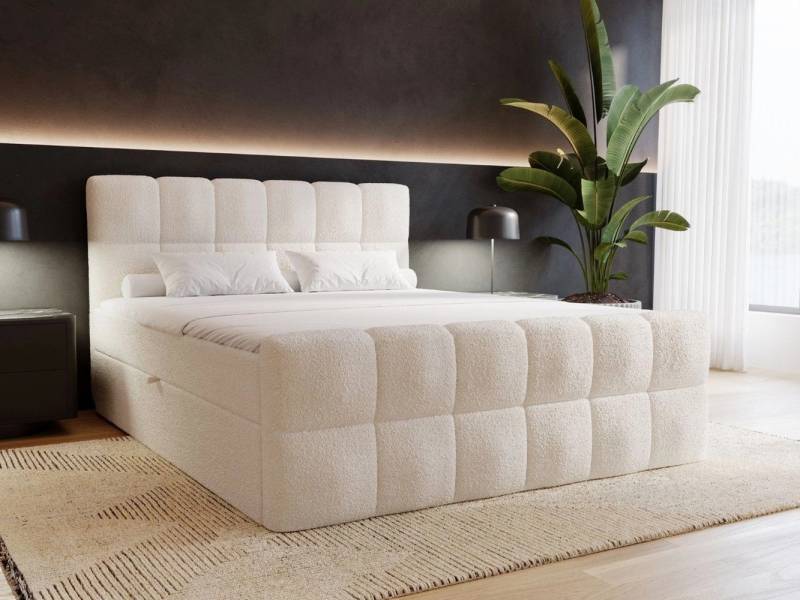 GrainGold Boxspringbett mit Bettkästen ALICANTE, Modern Bett mit Kopfteil, 140x200 cm, Beige (1x Bett + 1x Topper) von GrainGold