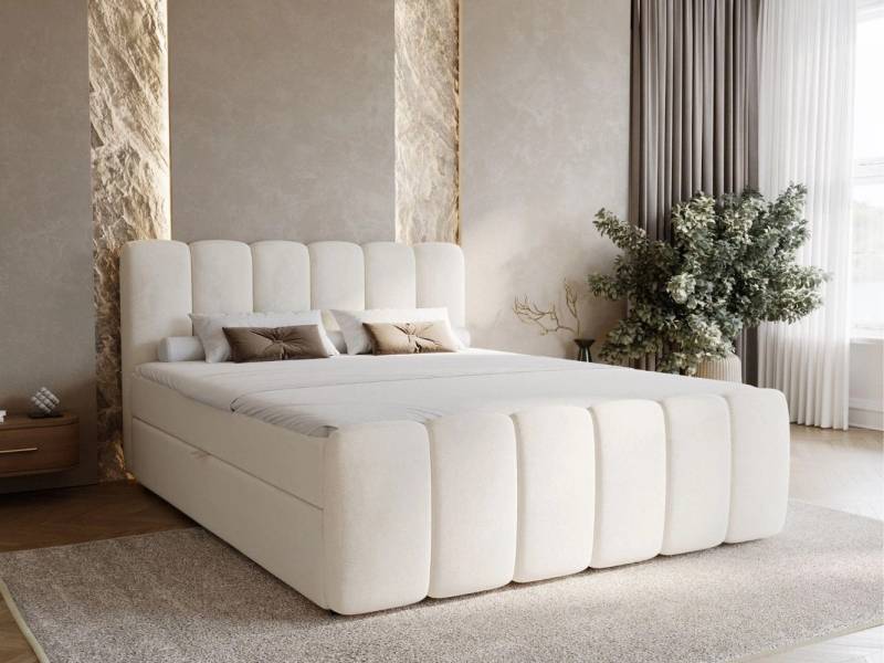 GrainGold Boxspringbett mit Bettkästen CLOUD, Modern Bett mit Kopfteil, 140x200 cm, Beige (1x Bett + 1x Topper) von GrainGold