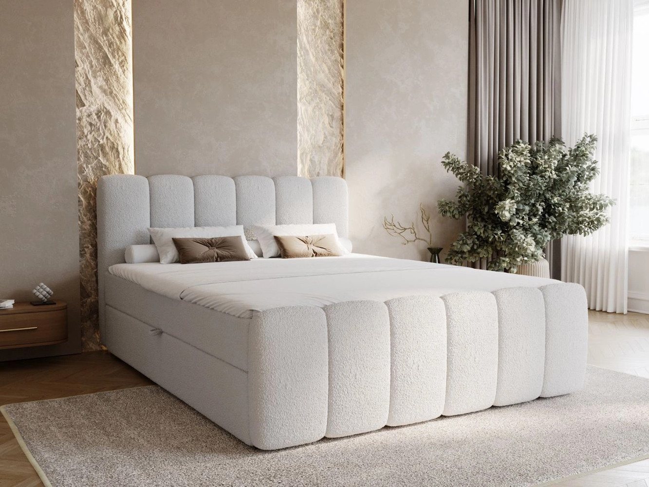 GrainGold Boxspringbett mit Bettkästen CLOUD, Modern Bett mit Kopfteil - 140x200 cm, Grau (1x Bett + 1x Topper) von GrainGold