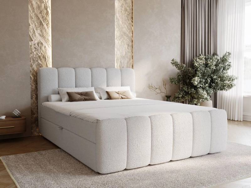 GrainGold Boxspringbett mit Bettkästen CLOUD, Modern Bett mit Kopfteil - 140x200 cm, Grau (1x Bett + 1x Topper) von GrainGold