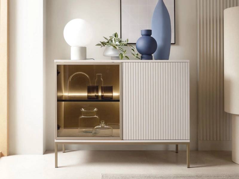 GrainGold Kommode DEO mit LED, Griffloss, Push-To-Open - 104x39x83 cm - Kaschmir von GrainGold