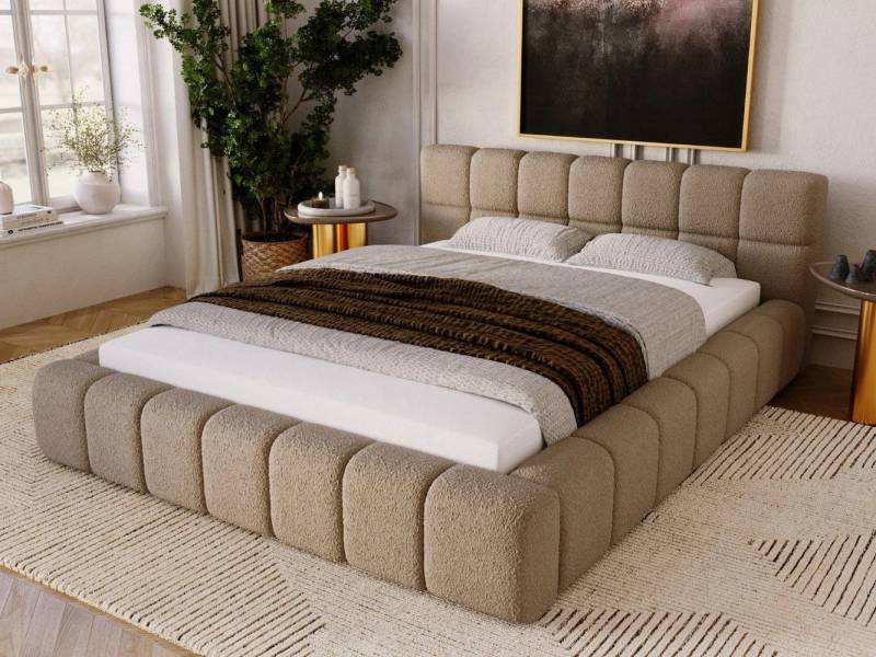 GrainGold Polsterbett mit Bettkästen ALICANTE, Bett mit Kopfteil - 140x200 cm, Braun (1x Bett) von GrainGold