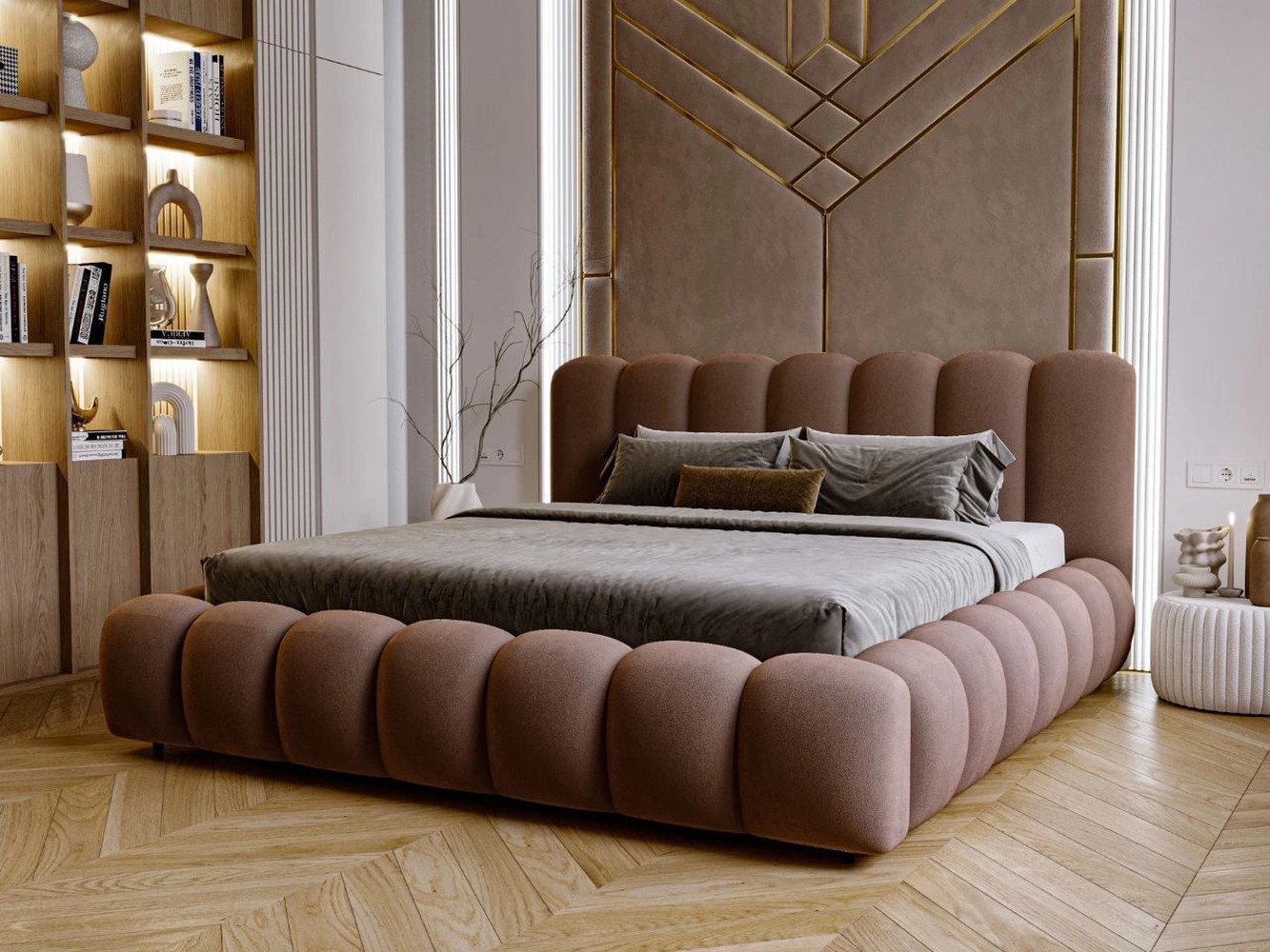 GrainGold Polsterbett mit Bettkästen AVERIA, Bett mit Kopfteil - 140x200 cm, Braun (1x Bett) von GrainGold