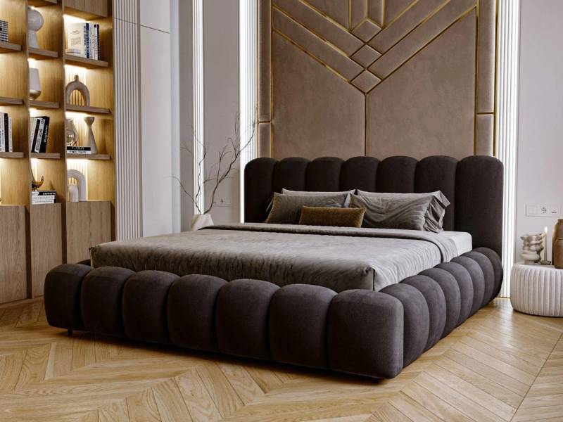 GrainGold Polsterbett mit Bettkästen AVERIA, Bett mit Kopfteil - 140x200 cm, Schwarz (1x Bett) von GrainGold