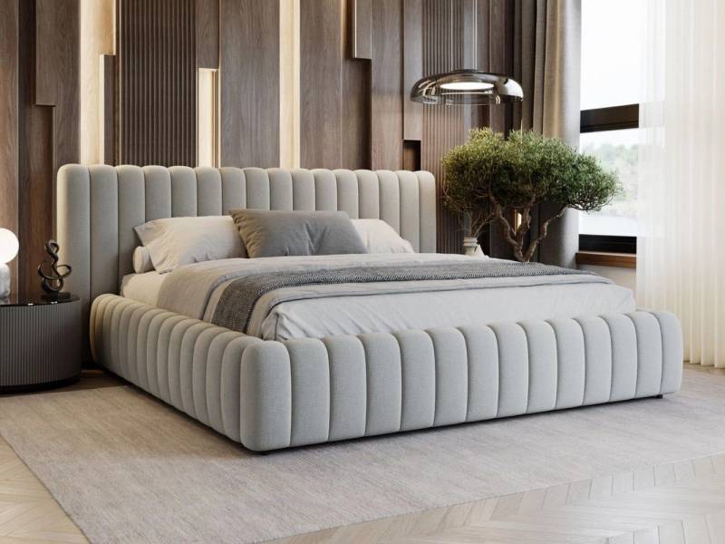 GrainGold Polsterbett mit Bettkästen BLISS, Modern Bett mit Kopfteil - 140x200 cm, Grau (1x Bett) von GrainGold