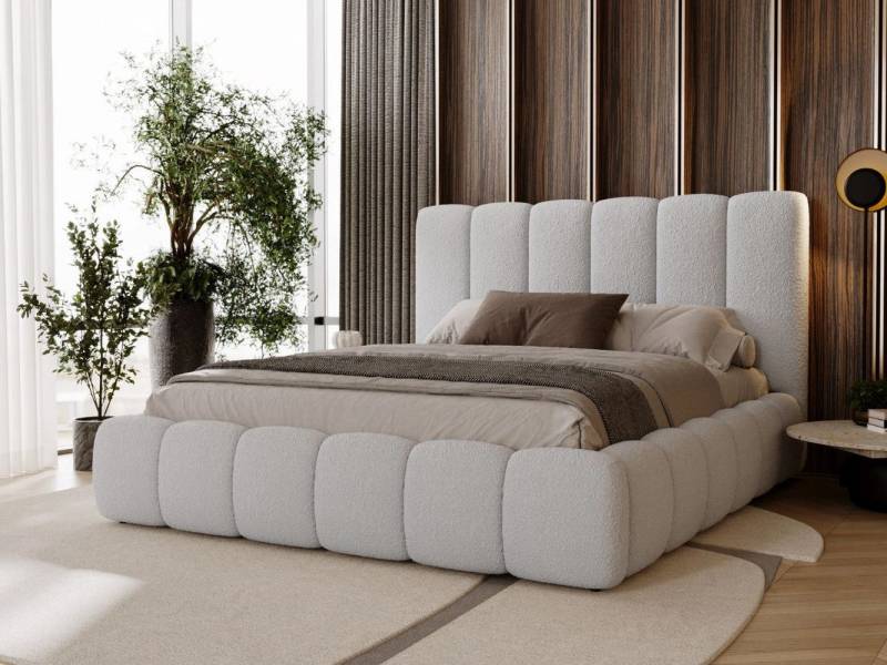 GrainGold Polsterbett mit Bettkästen IMPERIAL, Bett mit Kopfteil - 140x200 cm, Grau (1x Bett) von GrainGold