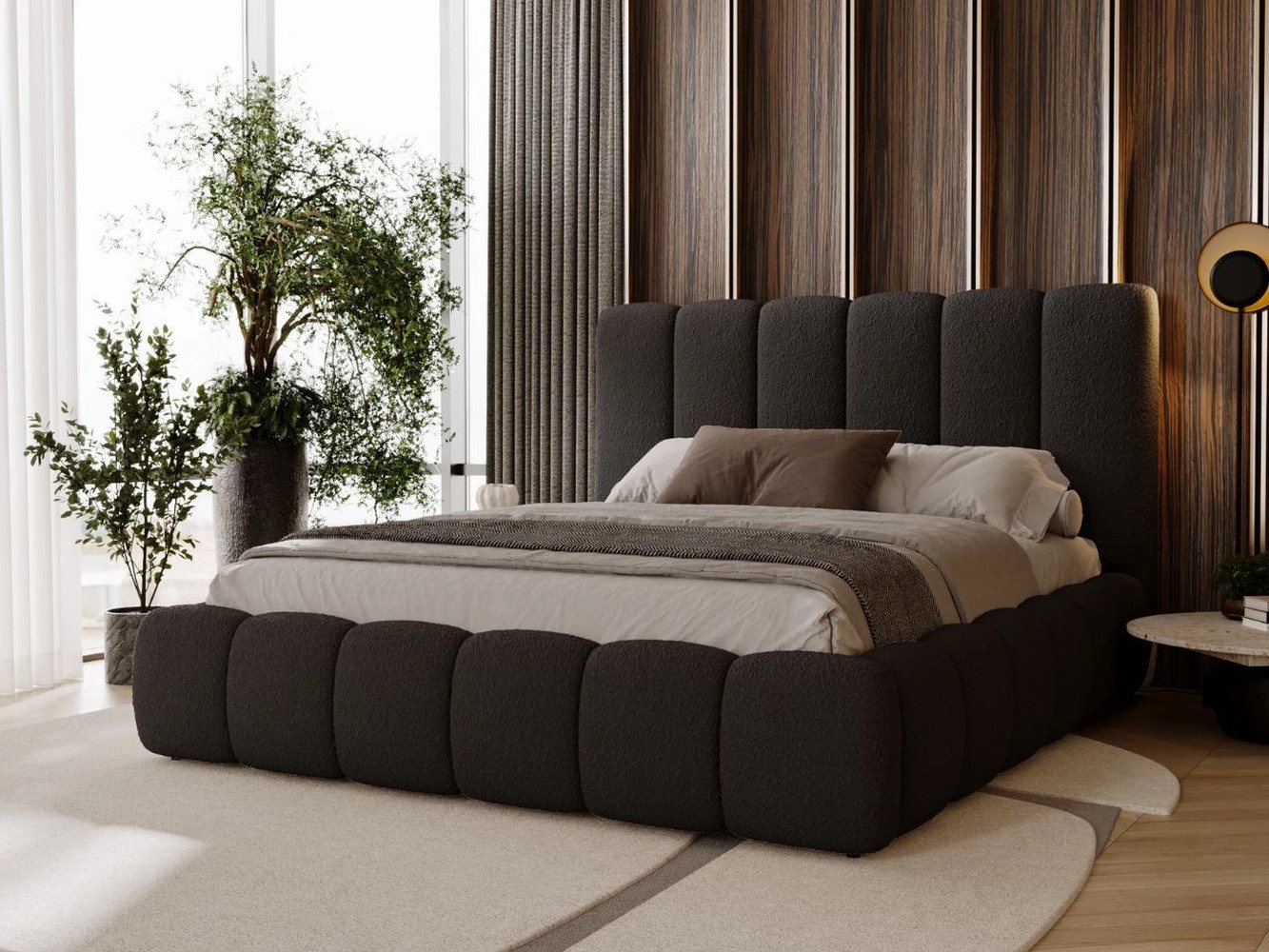 GrainGold Polsterbett mit Bettkästen IMPERIAL, Bett mit Kopfteil - 140x200 cm, Schwarz (1x Bett) von GrainGold