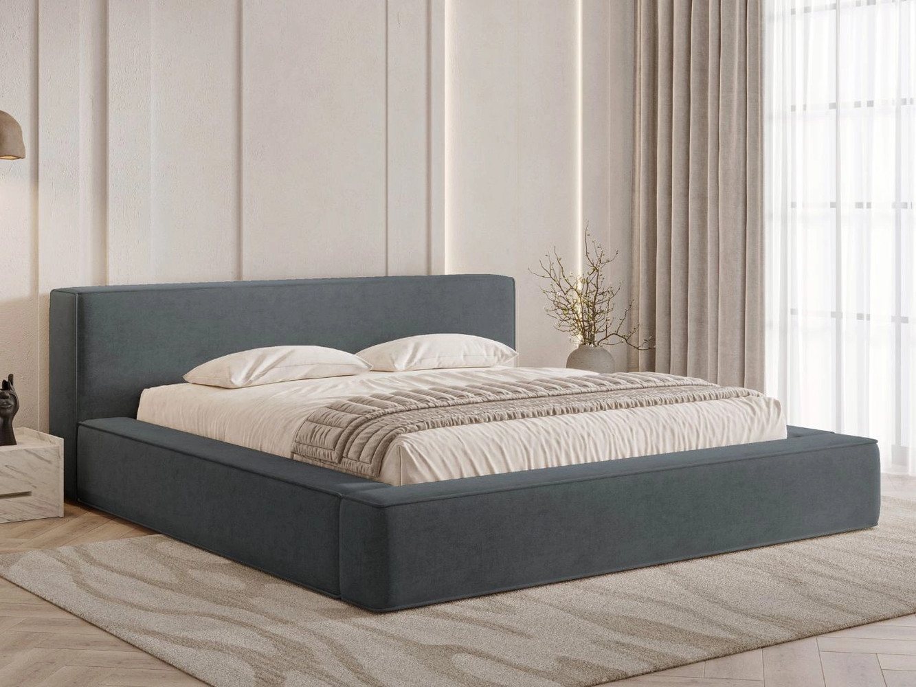 GrainGold Polsterbett mit Bettkästen MALI, Modern Bett mit Kopfteil - 140x200 cm, Grau (1x Bett) von GrainGold