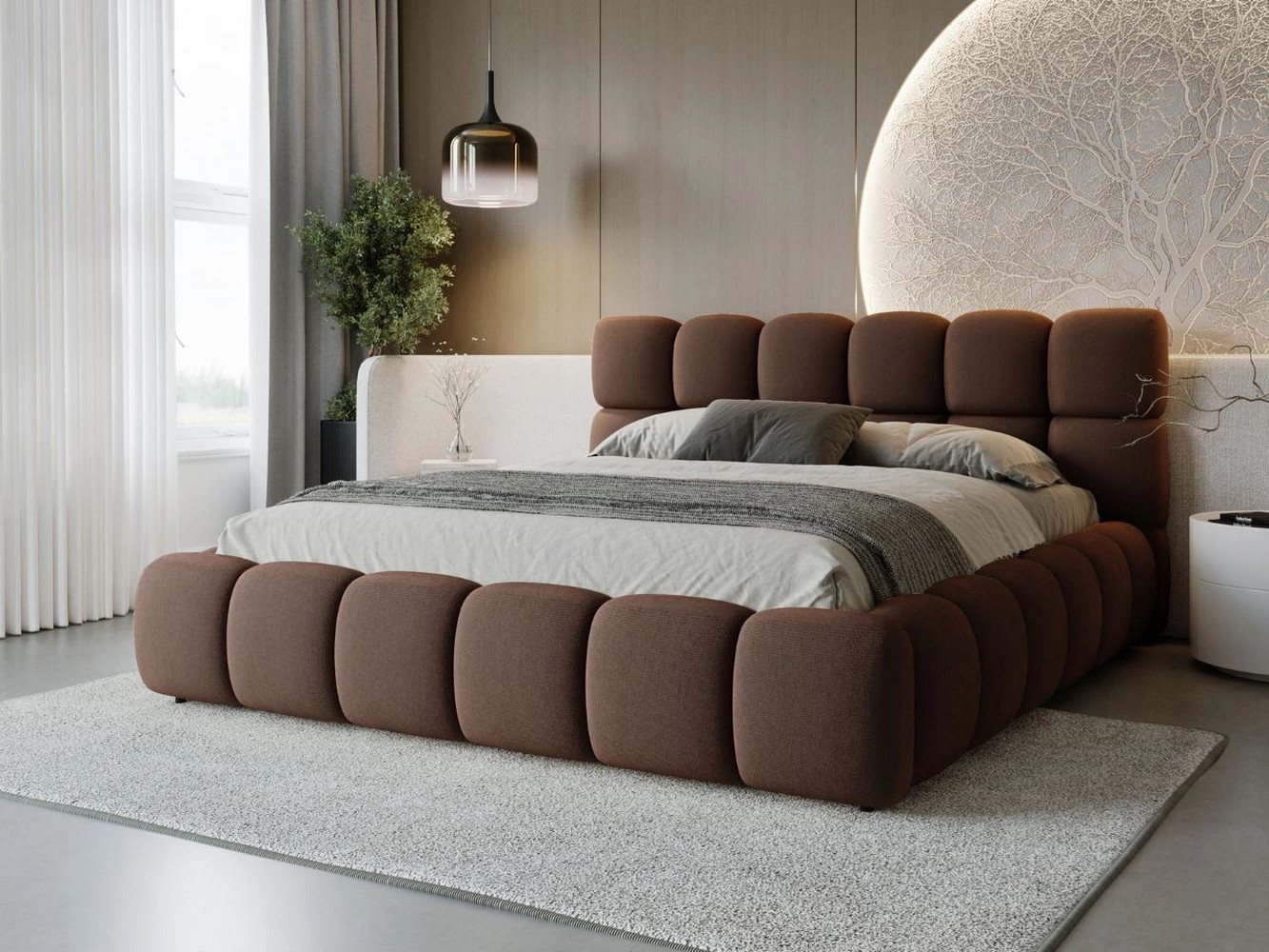 GrainGold Polsterbett mit Bettkästen MODO, Modern Bett mit Kopfteil - 140x200 cm, Braun (1x Bett) von GrainGold