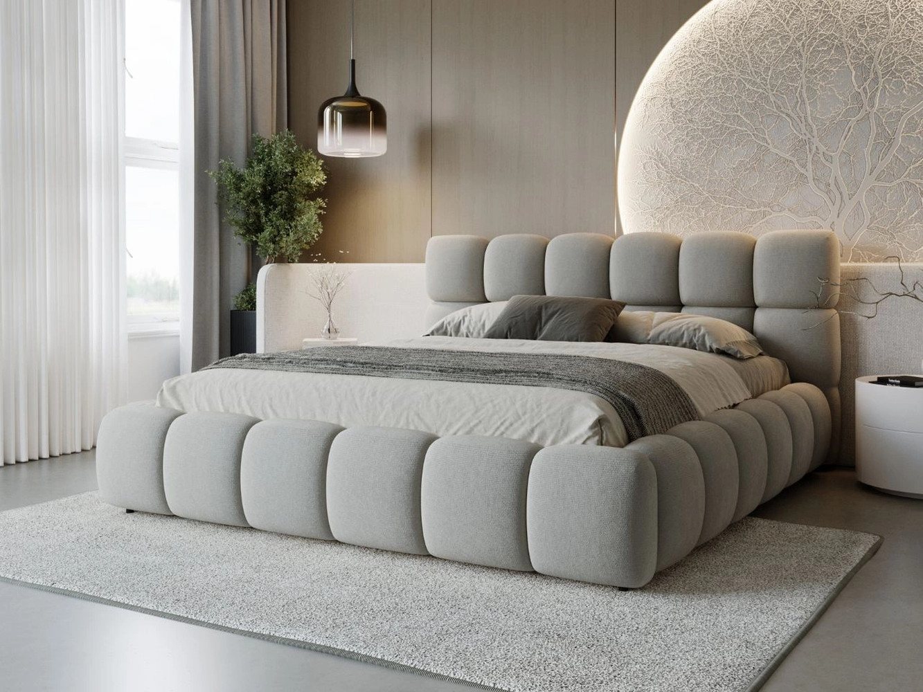 GrainGold Polsterbett mit Bettkästen MODO, Modern Bett mit Kopfteil - 140x200 cm, Grau (1x Bett) von GrainGold