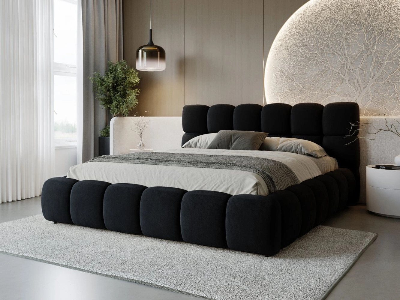 GrainGold Polsterbett mit Bettkästen MODO, Modern Bett mit Kopfteil - 140x200 cm, Schwarz (1x Bett) von GrainGold