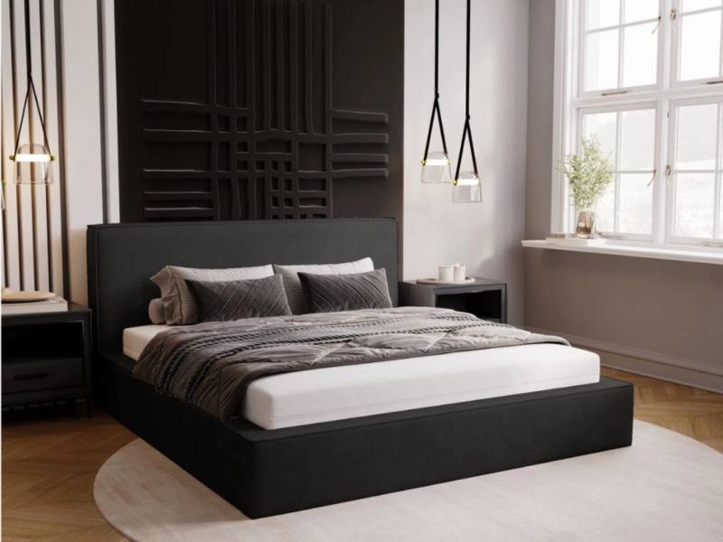 GrainGold Polsterbett mit Bettkästen MONACO, Modern Bett mit Kopfteil - 140x200 cm, Graphit (1x Bett) von GrainGold