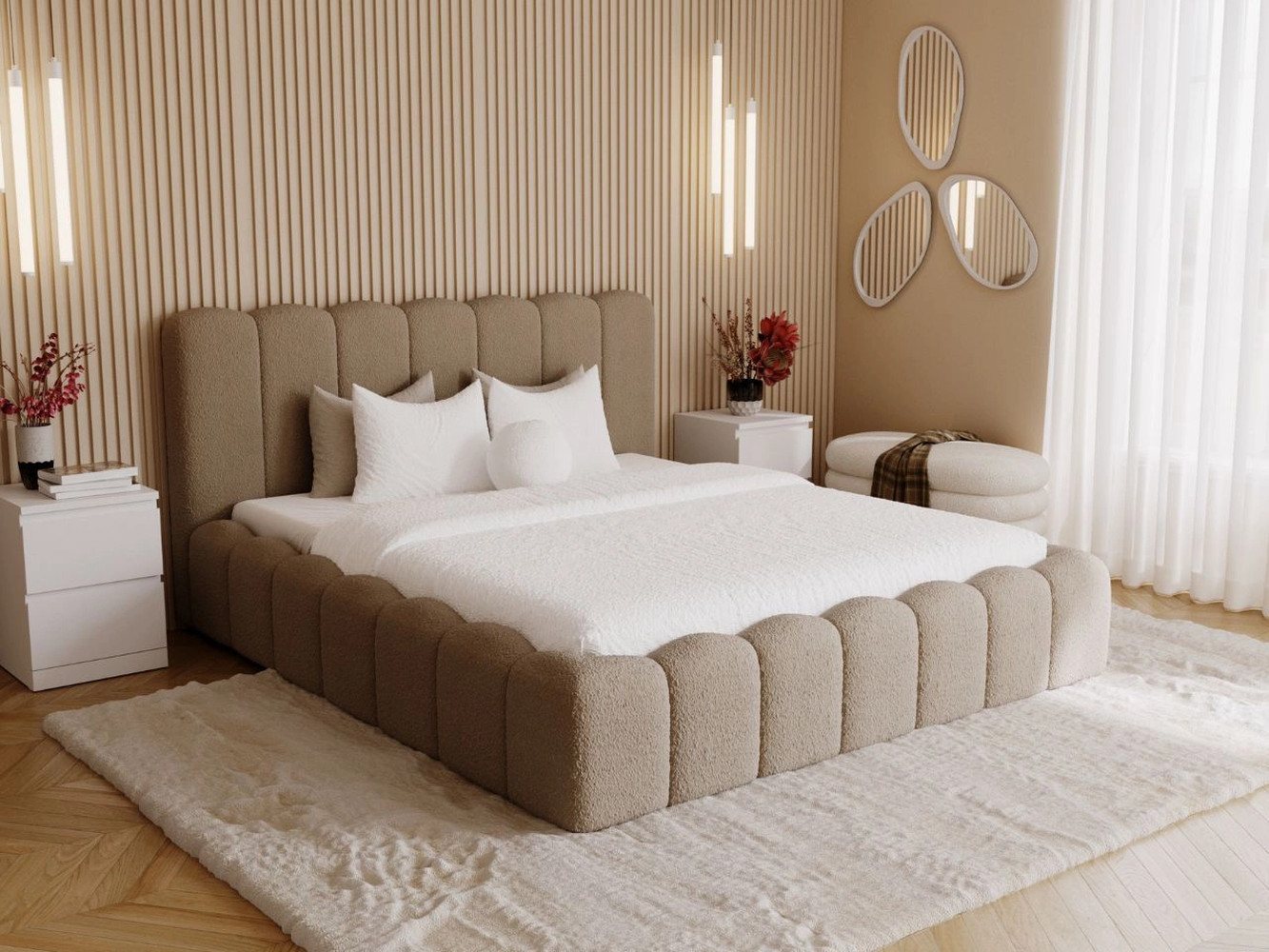 GrainGold Polsterbett mit Bettkästen SMILE, Modern Bett mit Kopfteil - 140x200 cm, Braun (1x Bett) von GrainGold