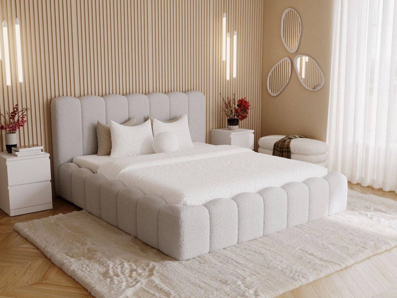 GrainGold Polsterbett mit Bettkästen SMILE, Modern Bett mit Kopfteil - 140x200 cm, Grau (1x Bett) von GrainGold