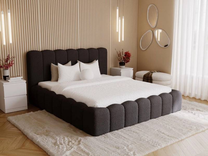GrainGold Polsterbett mit Bettkästen SMILE, Modern Bett mit Kopfteil - 140x200 cm, Schwarz (1x Bett) von GrainGold