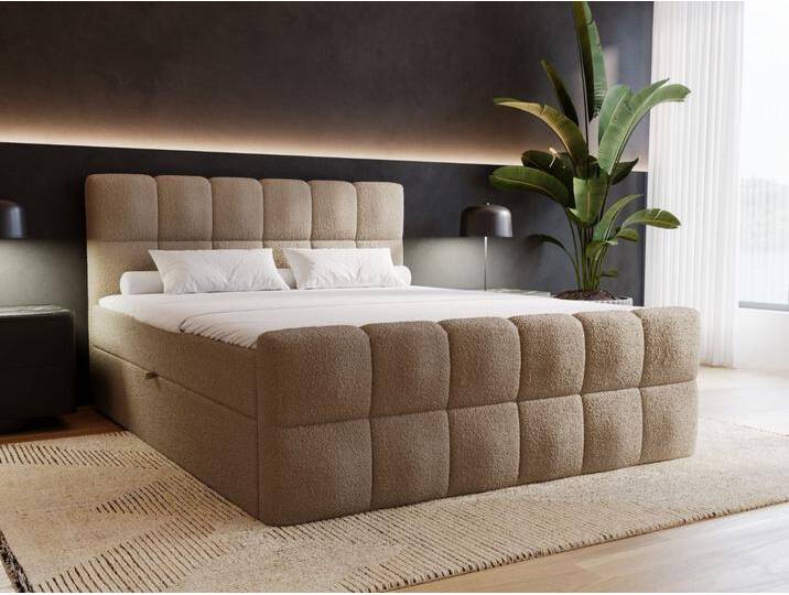 Boxspringbett mit Bettkasten 140x200 Bouclé-Stoff Alicante Braun von Graingold