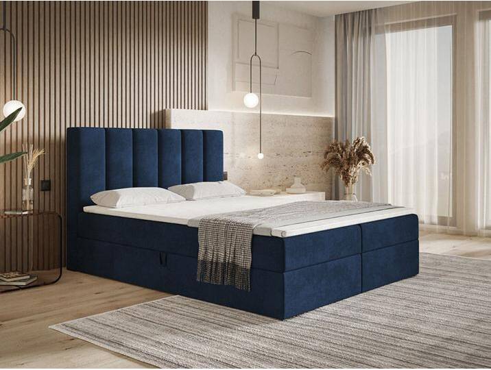Boxspringbett mit Bettkasten 140x200 Cascada Dunkelblau von Graingold