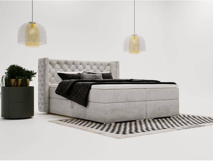 Boxspringbett mit Bettkasten 180x200 Lion Hellgrau von Graingold