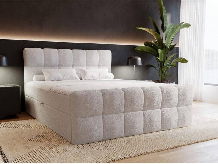 Boxspringbett mit Bettkasten 200x200 Bouclé-Stoff Alicante Grau von Graingold