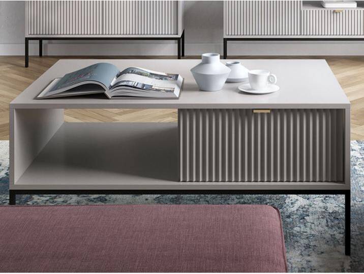 Couchtisch mit Stauraum Amber Grau, Schwarz Frame von Graingold