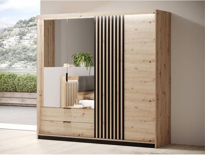 Drehtürenschrank mit Spiegel 220 cm Turia Artisan Eiche, Anthrazit von Graingold