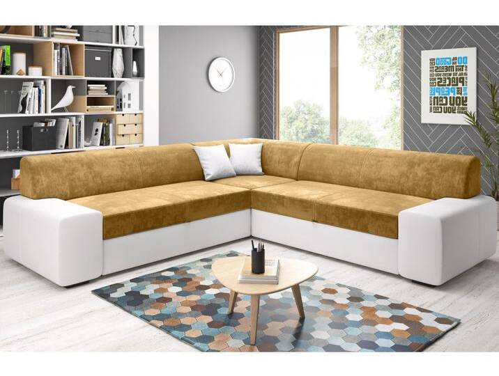 Ecksofa L-Form Links mit Schlaffunktion und Bettkasten Fresto Max Gelb, Weiß von Graingold