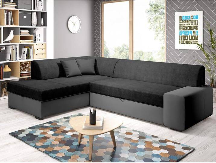 Ecksofa L-Form Links mit Schlaffunktion und Bettkasten Fresto Schwarz von Graingold
