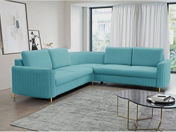 Ecksofa L-Form Links mit Schlaffunktion und Bettkasten Limon Blau von Graingold
