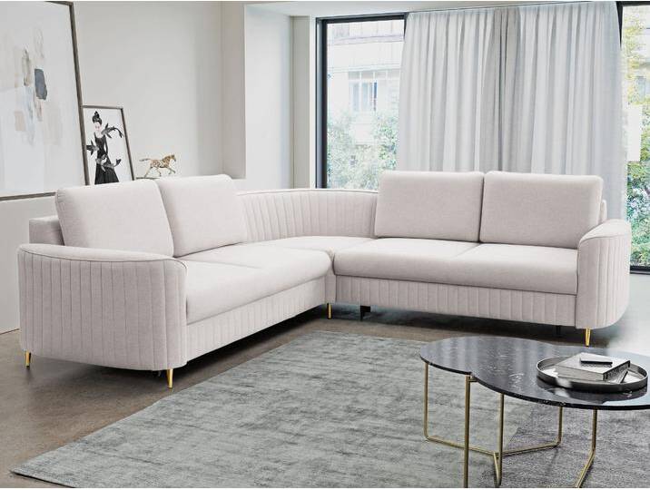 Ecksofa L-Form Links mit Schlaffunktion und Bettkasten Limon Creme von Graingold