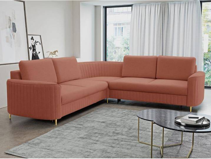 Ecksofa L-Form Links mit Schlaffunktion und Bettkasten Limon Orange Ecksofa L-Form Links mit Schlaffunktion und Bettkasten Limon Orange von Graingold