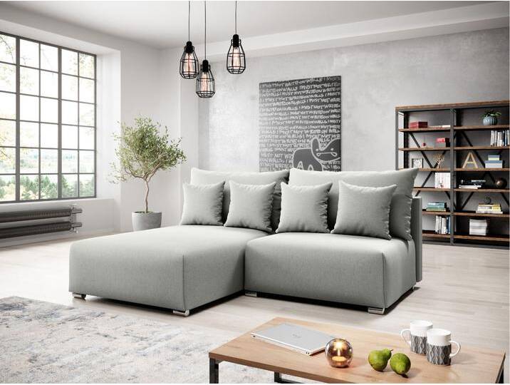 Ecksofa L-Form Links mit Schlaffunktion und Bettkasten Ronni Hellgrau von Graingold