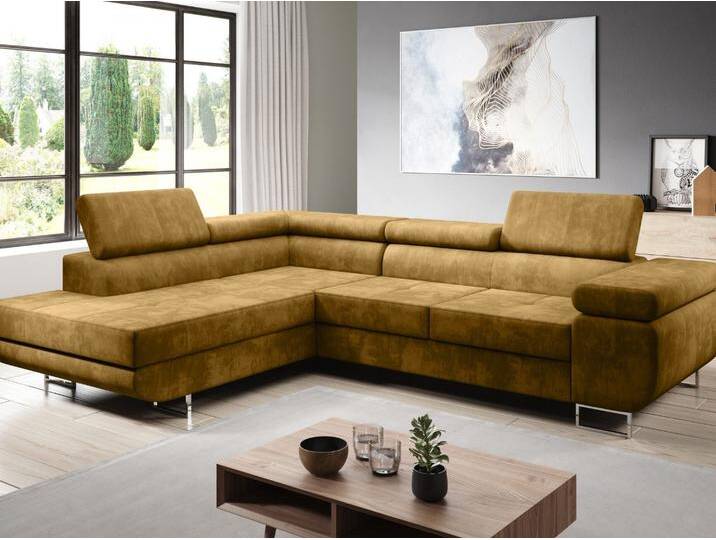 Ecksofa L-Form Links mit Schlaffunktion und Bettkasten Solam L Gelb von Graingold
