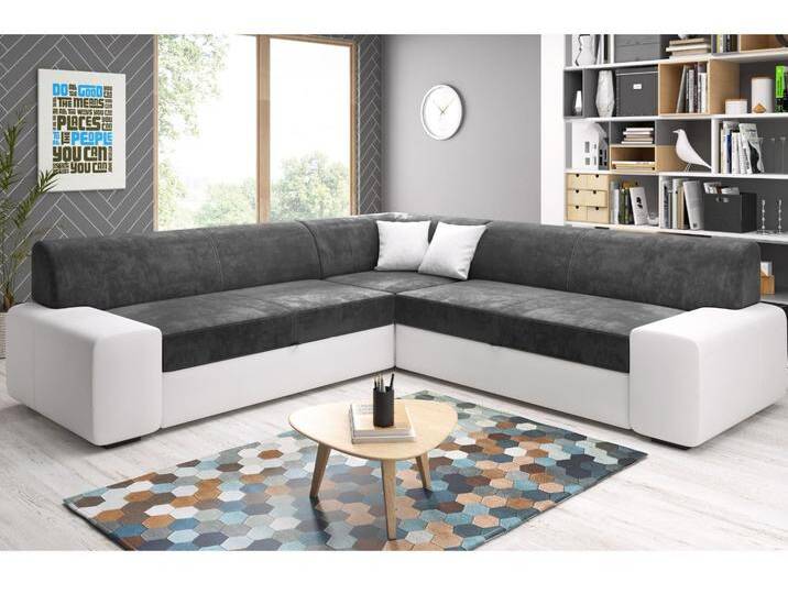 Ecksofa L-Form Rechts mit Schlaffunktion und Bettkasten Fresto Maxi Graphit, Weiß von Graingold