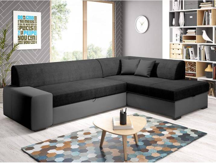 Ecksofa L-Form Rechts mit Schlaffunktion und Bettkasten Fresto Schwarz von Graingold