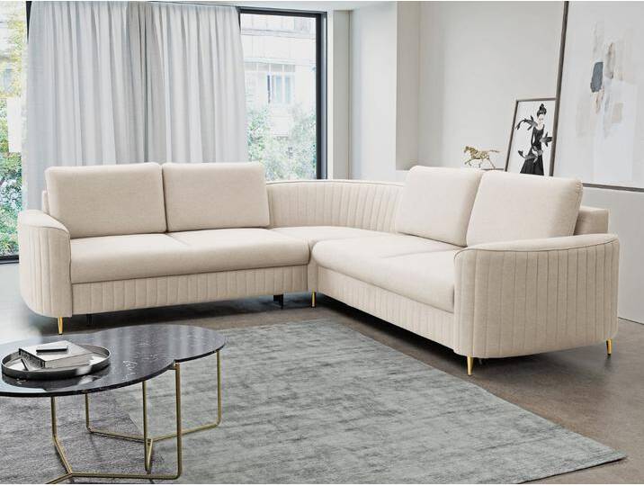 Ecksofa L-Form Rechts mit Schlaffunktion und Bettkasten Limon Beige von Graingold
