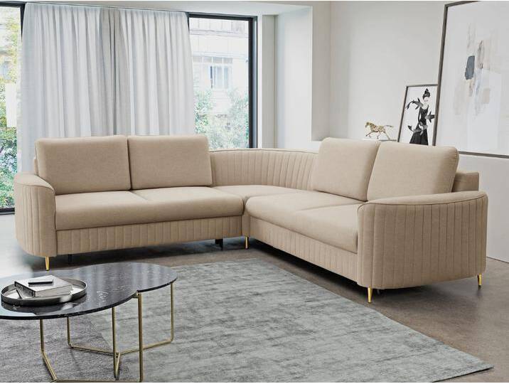 Ecksofa L-Form Rechts mit Schlaffunktion und Bettkasten Limon Dunkelbeige von Graingold