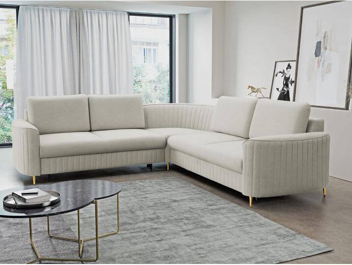 Ecksofa L-Form Rechts mit Schlaffunktion und Bettkasten Limon Hellgrau von Graingold