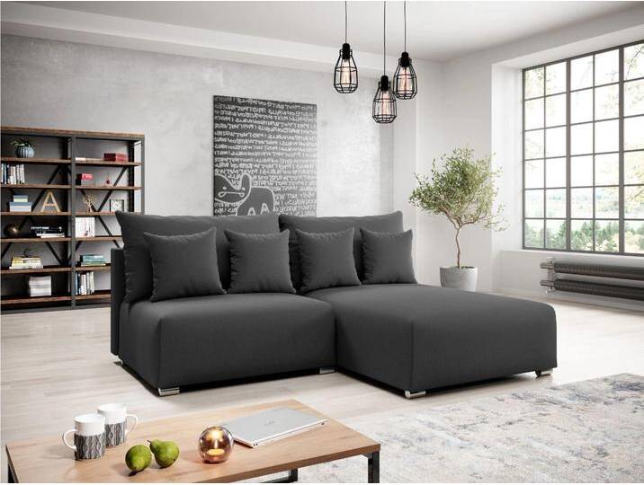 Ecksofa L-Form Rechts mit Schlaffunktion und Bettkasten Ronni Dunkelgrau von Graingold