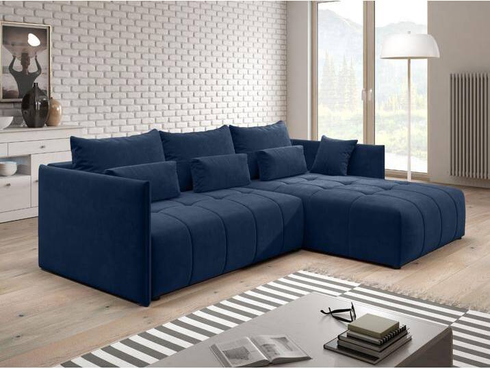 Ecksofa L-Form mit Schlaffunktion und Bettkasten Ardi Dunkelblau von Graingold